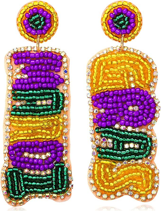 Mardi Gras Earrings Beaded Mask Letter MARDI GRAS Dangle Earrings for Women Girls Crown Carnival ... | Amazon (US)