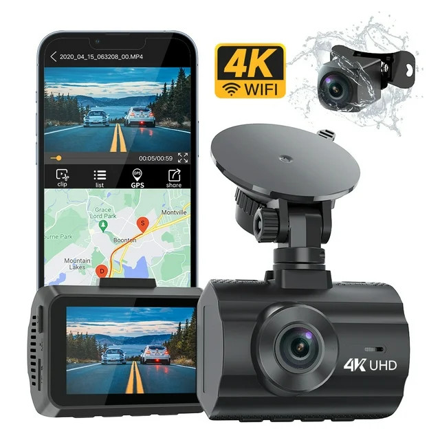 4K Dash Cam WiFi GPS,4K+1080P Front and Rear, Car Dash Camera, Dashcam with 2" LCD Screen, 170° ... | Walmart (US)