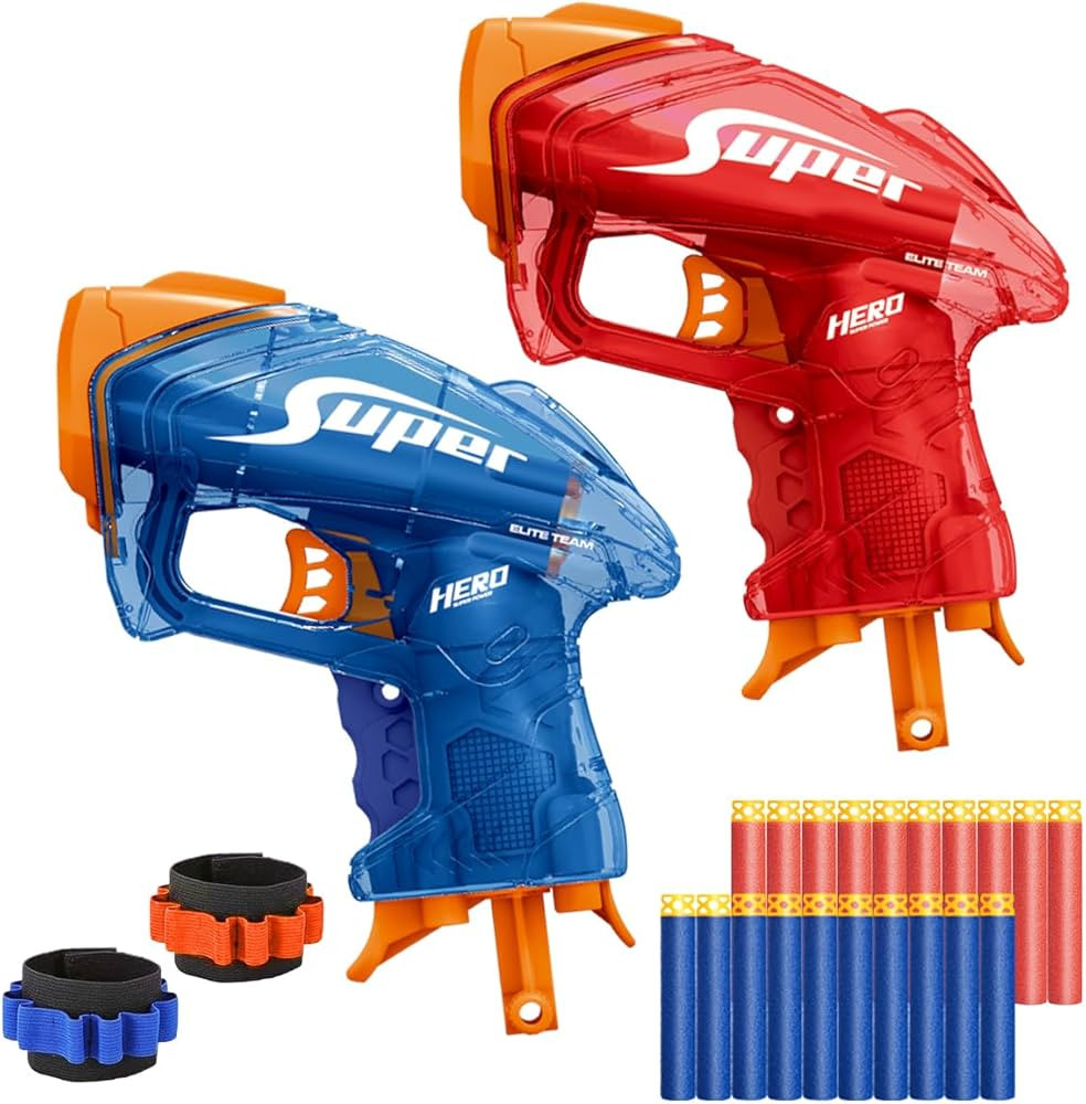 2 Pack Mini Blaster Guns Set for Nerf, Small Toy Pistol for Boys with 20 Refill Foam Darts, 2 Wri... | Amazon (US)