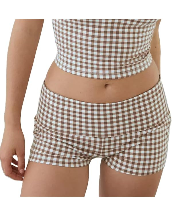 Women Y2K Fold Over Shorts Low Rise Skinny Yoga Lounge Pj Bottoms Cute Going Out Micro Mini Short... | Amazon (US)