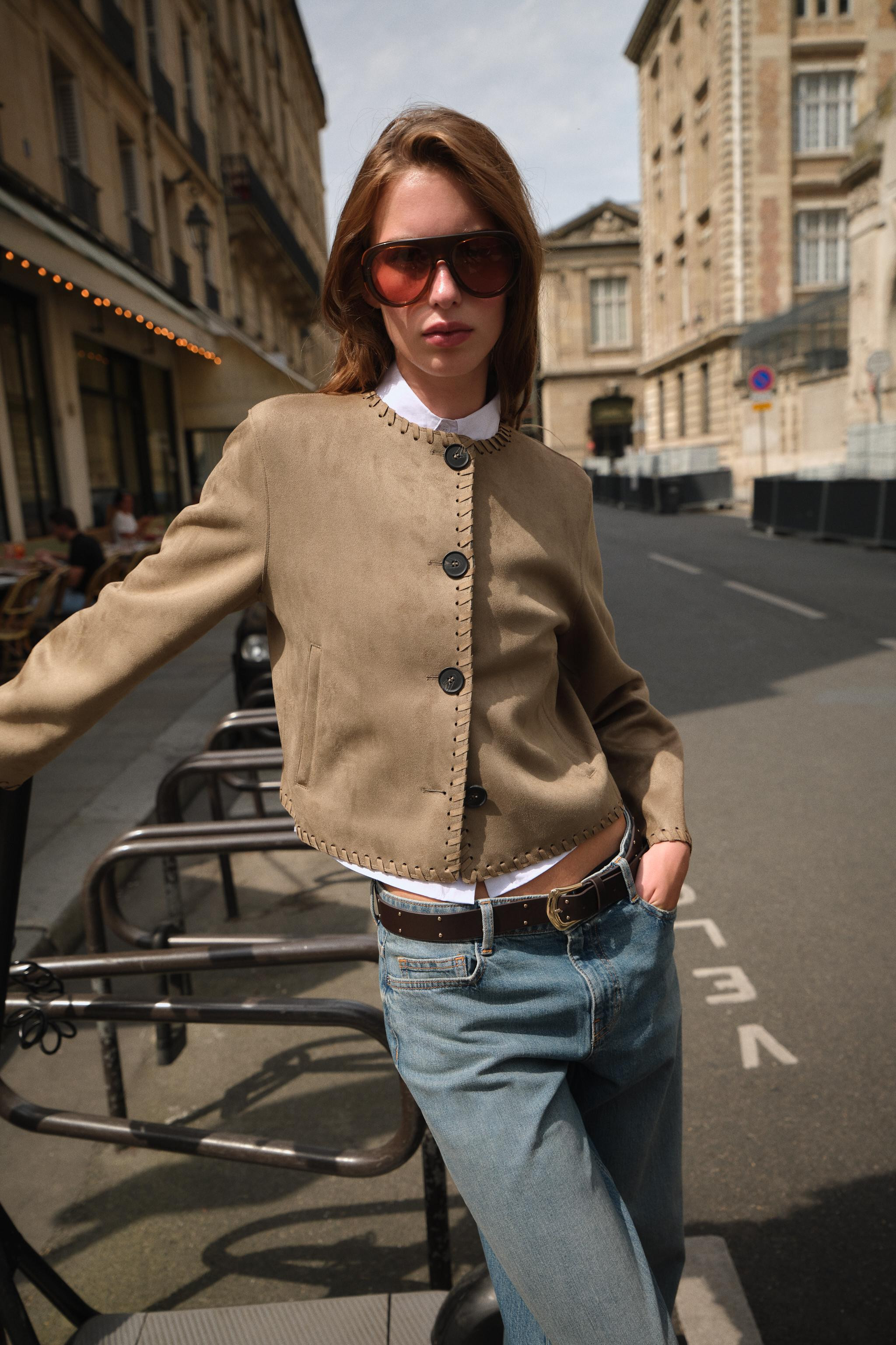 FAUX SUEDE JACKET WITH BRAIDED TRIM | Zara US