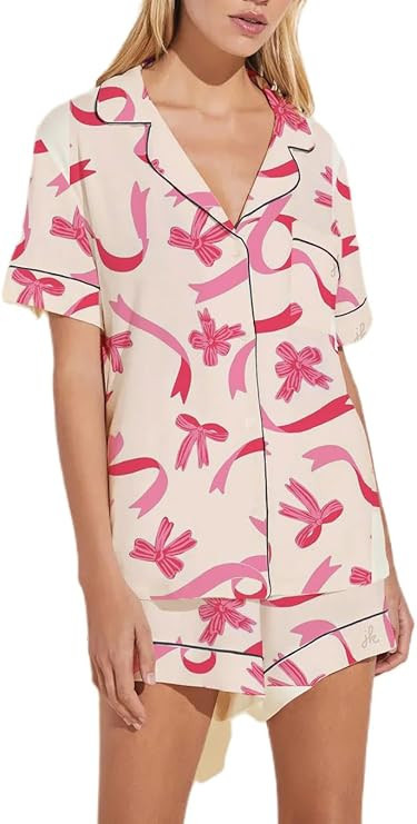 Womens Rabbit Monkey Print 2 Piece Pajamas Y2k Preppy Short Sleeve Shirt Shorts Two Piece Pjs Out... | Amazon (US)