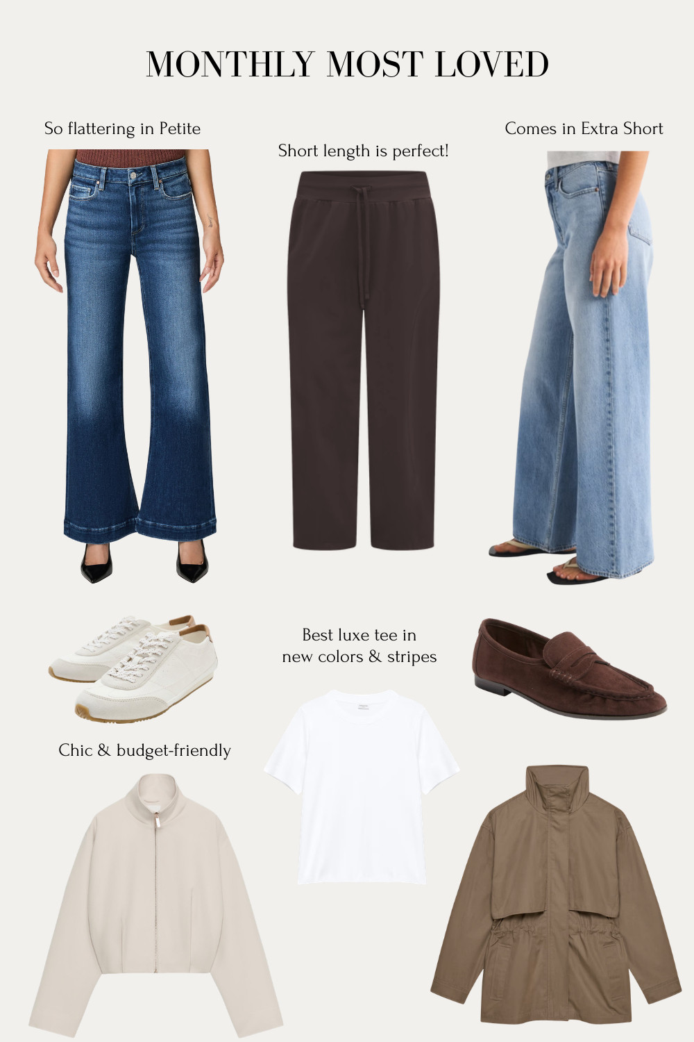 Size info for each below! 
• Paige Leena curved trouser jeans 24 petite. Fits great at waist. Has a 29” inseam that requires heels for me. 
• lululemon relaxed cinch hem pants size 2 short 25" inseam 
• Abercrombie wide jeans 24 Short runs big you could size down at waist, also comes in extra short now! 
• Aritzia Tenet Jacket 2XS high quality, oversized fit on me, sleeves folded up 
• Aritzia tee high quality cotton , I have both XS and XXs it’s tts. 
• Aritzia cinch utility jacket 2XS 
• Zara sneakers 5, TTS 
• Sam Edelman loafers 5.5 in the horsebit style, size down in the no horsebit suede style 

Petite friendly, transitional fall jackets, travel pants

#LTKPetite #LTKSeasonal #LTKmomlife