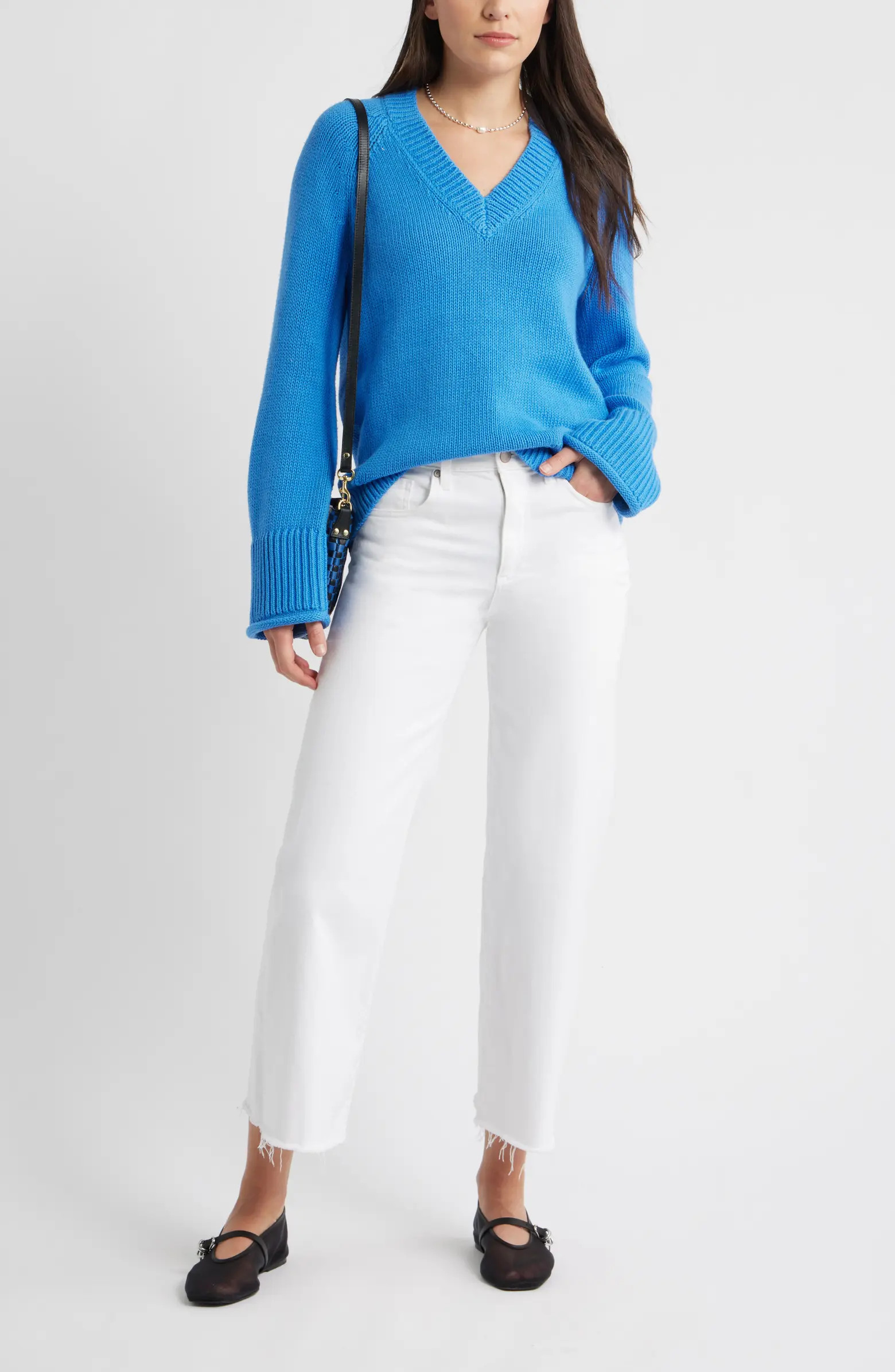 Caslon® Oversize V-Neck Cotton Sweater | Nordstrom | Nordstrom