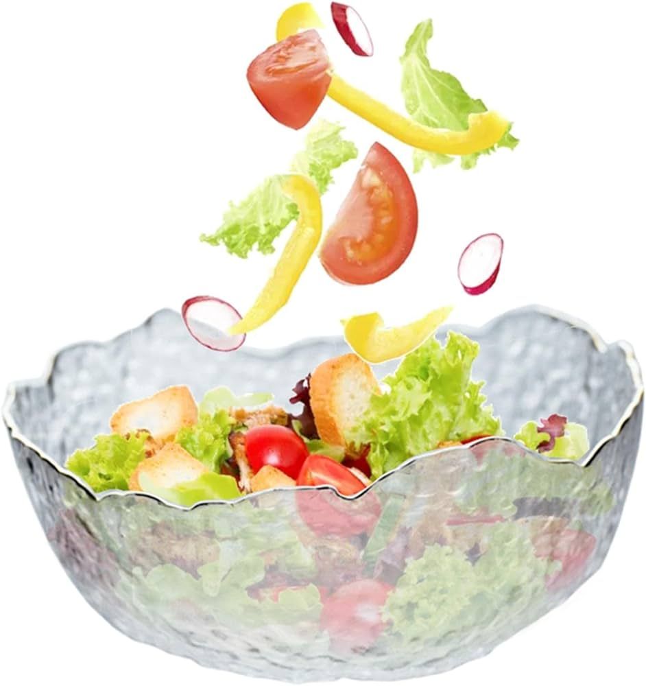 Glass Salad Bowl with Gold Trim 72 oz Irregular Mixing Bowl Large Serving Bowls for Serving Fruit... | Amazon (US)