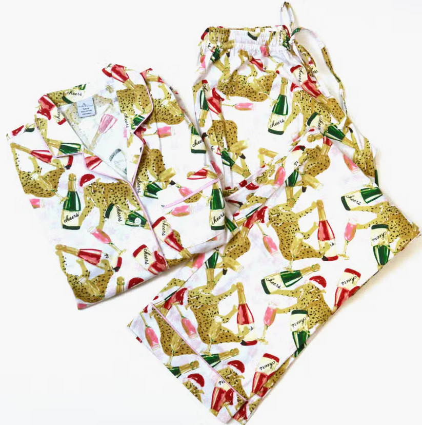 Champagne Cheers Leopard Flannel PJ Pants Set | Sorelle Gifts