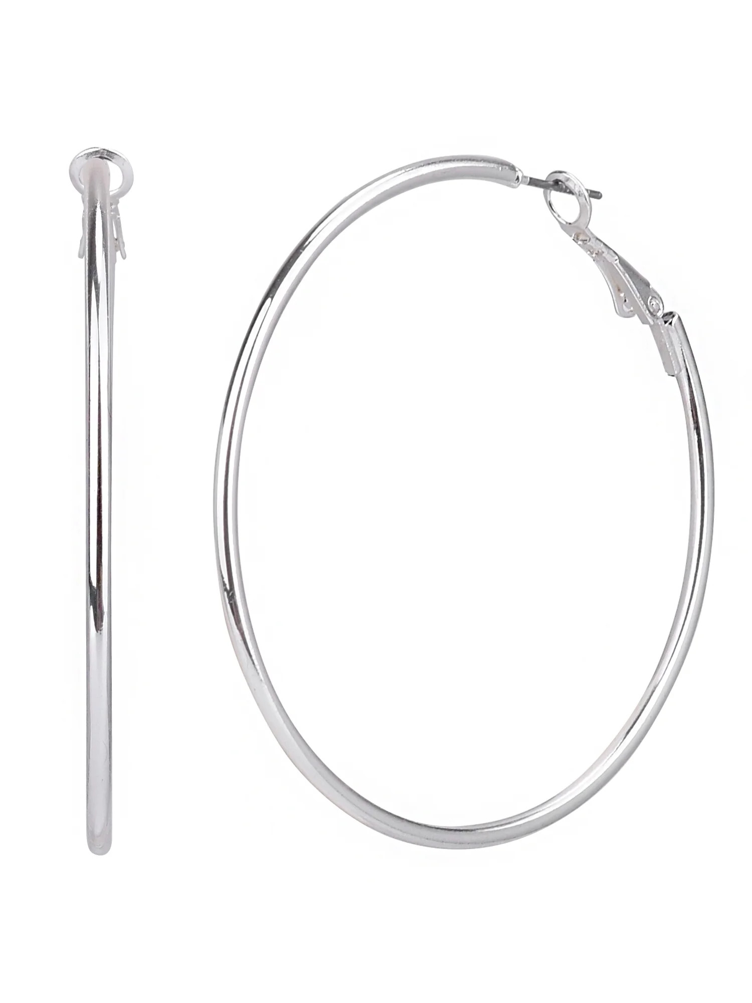 Time and Tru Adult Women's Silver Tone Large Metal Hoop Earring | Walmart (US)