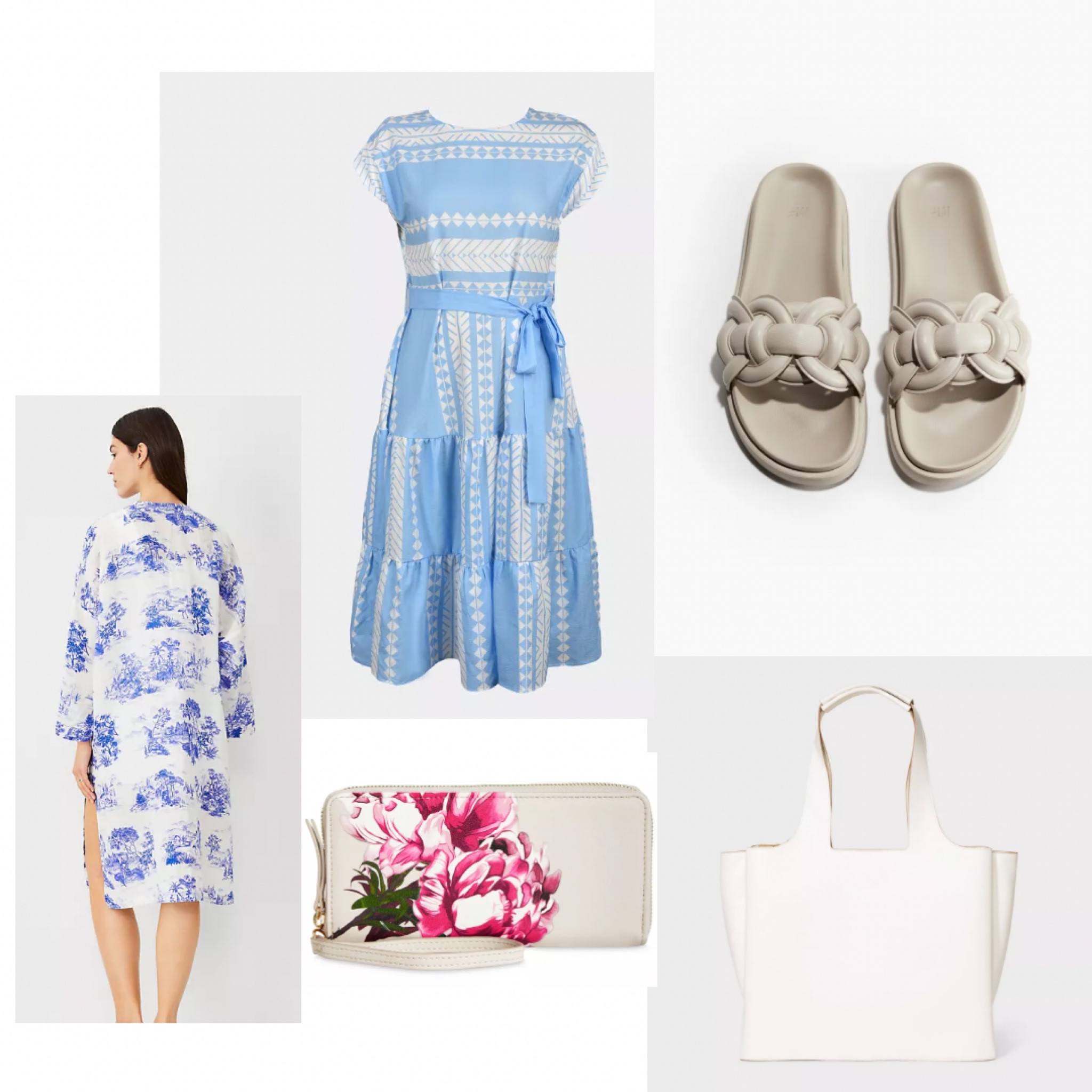 Spring outfit summer outfit. Blue dress blue kimono and white handbag with white sandals. Floral wallet 

#LTKWorkwear #LTKSeasonal #LTKWedding