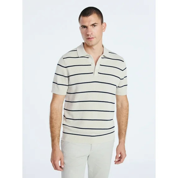 Free Assembly Men's Textured Stripe Polo Sweater with Short Sleeves, Sizes S-3XL | Walmart (US)
