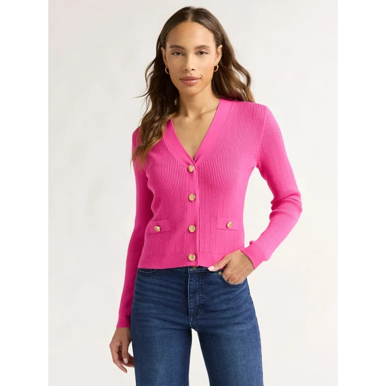 Sofia Jeans Women's and Women's Plus Ribbed Button Cardigan, Lightweight, Size XS-4X | Walmart (US)