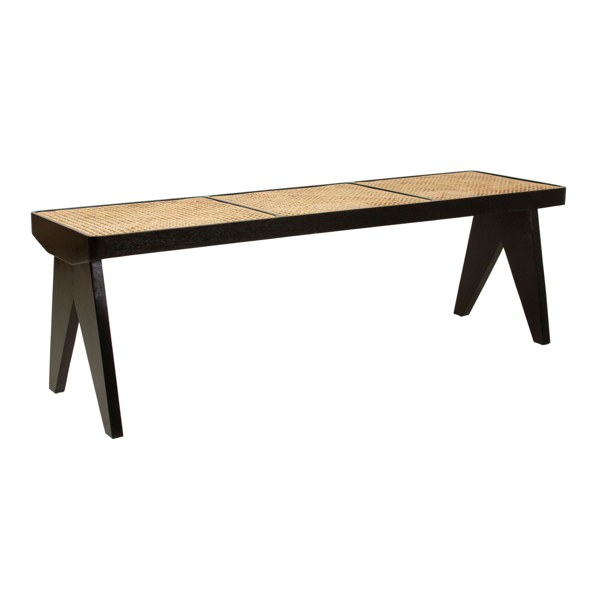 Sunbury Natural Rattan and Black Mahogany Wood Bench | World Market