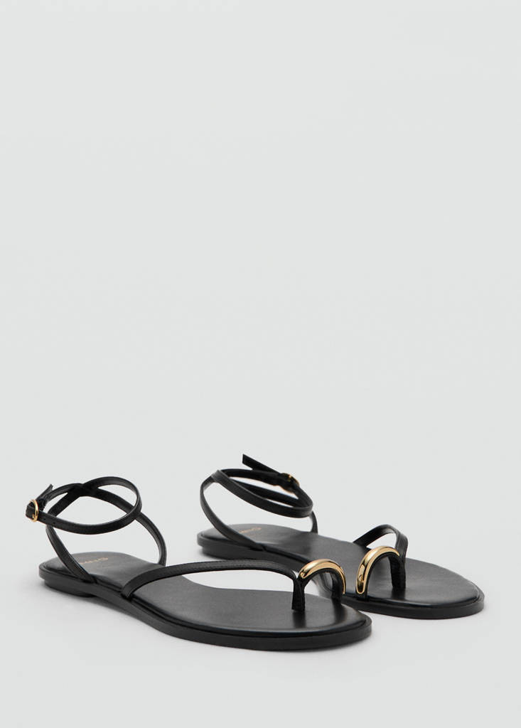 Leather strap sandals with metallic detail black - Woman - 6½ - MANGO | Mango (US/MX/AU)