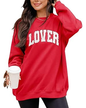 LETSEE Womens Valentines Crewneck Sweatshirt LOVER Letter Chenille Patch Long Sleeve Pullover Top... | Amazon (US)
