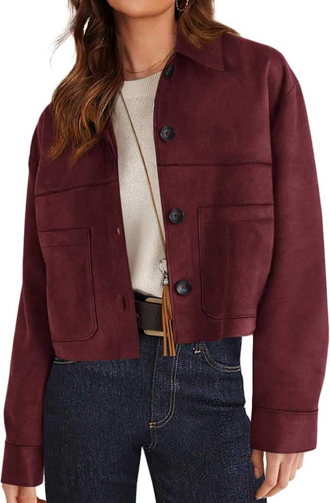 PRETTYGARDEN Women's Faux Suede Cropped Jacket Casual Lightweight Fall Fashion 2025 Winter Coats ... | Amazon (US)
