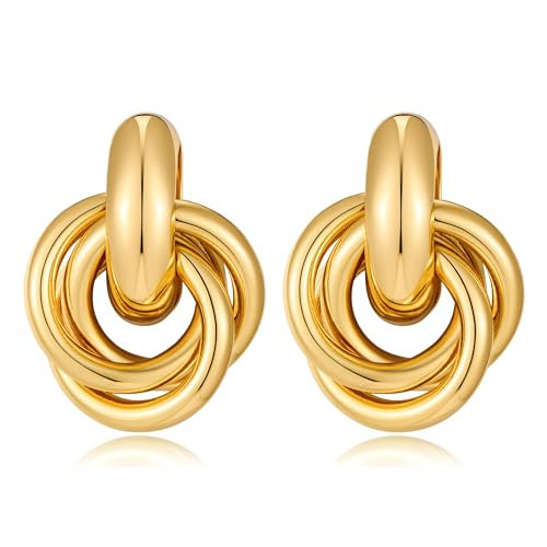 HolidayQbee Gold Earrings For Women With Three Circles Knot Earrings Gold Dangle Drop Earrings Statement Earrings Delicate Chunky Gold Earrings Jewelry | Amazon (US)