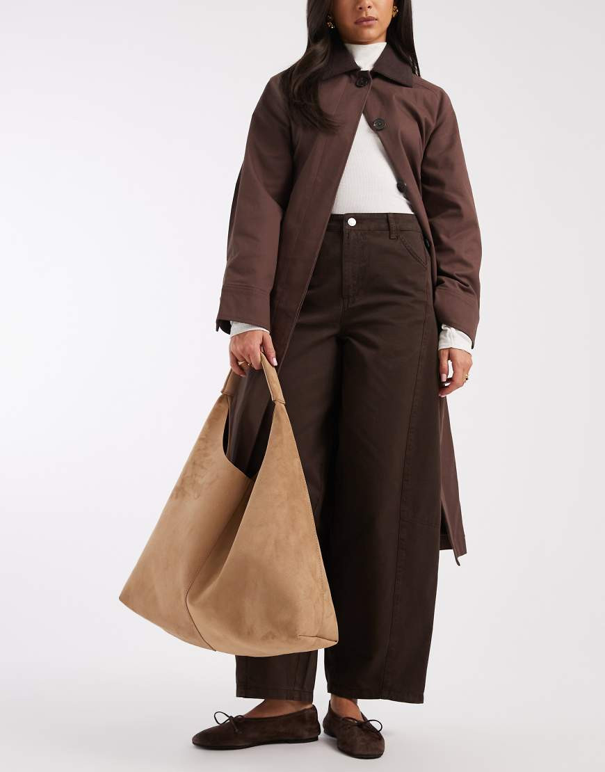 ASOS DESIGN faux suede scoop tote in cookie-Neutral | ASOS (Global)