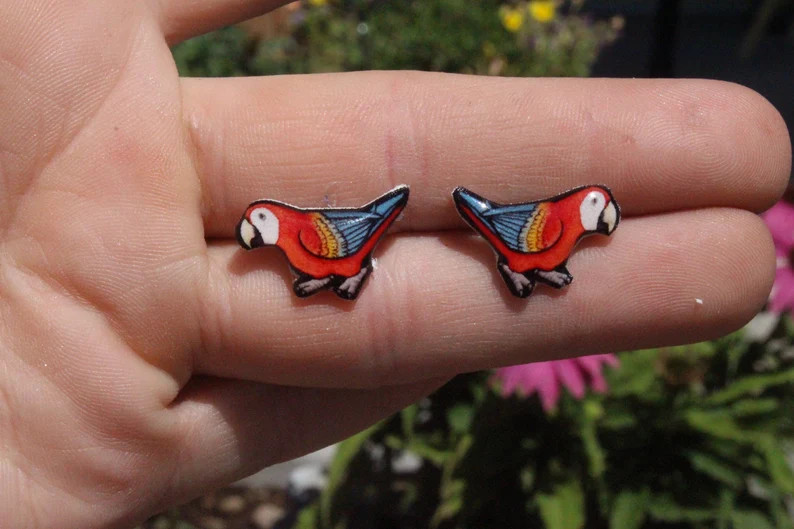 Red Scarlet Macaw Earrings : Stainless Steel Posts for Sensitive Ears Great Gift for Parrot Lover... | Etsy (US)