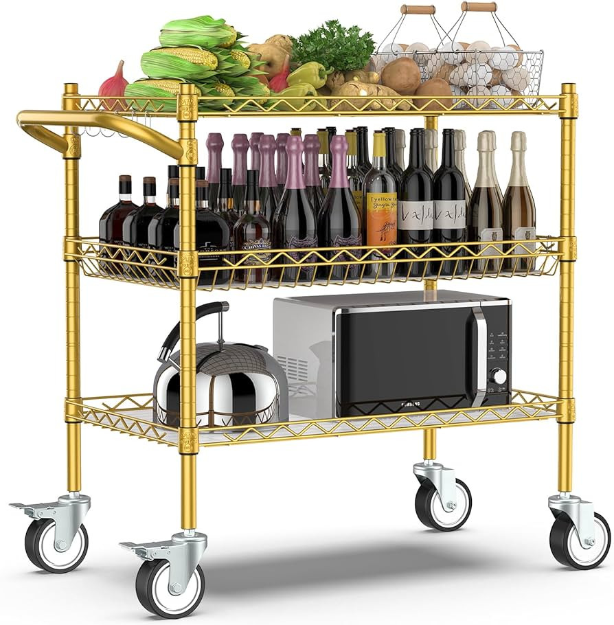 Leteuke 3 Tier Rolling Carts with Wheels, Heavy Duty Rolling Utility Cart | Amazon (US)