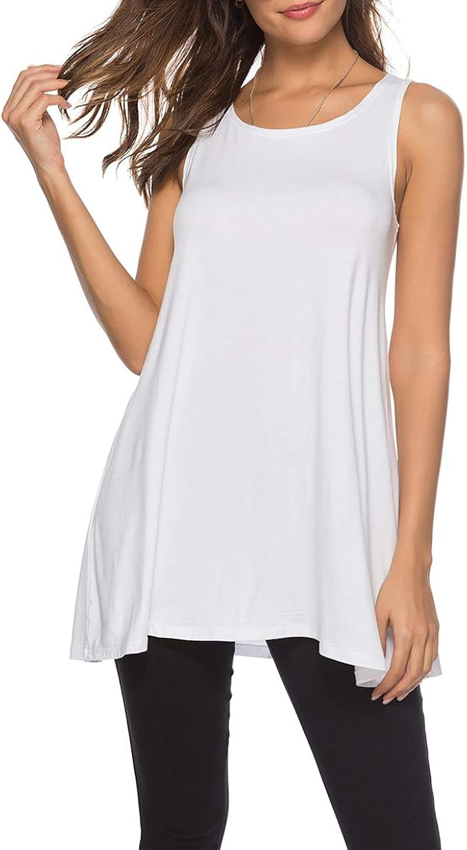 CEASIKERY Women's Sleeveless Tunics Women Flowy Tunic Tank Tops for Leggings White at Amazon Wome... | Amazon (US)