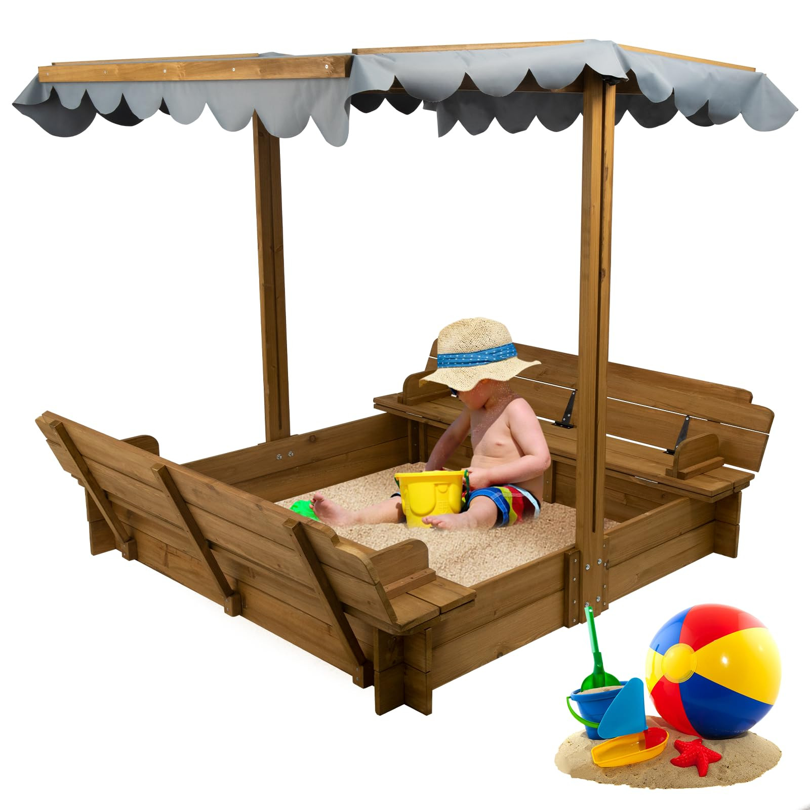 PetsCosset Wooden Sandbox with Lid, Kids Sandbox with Cover Outdoor, with 2 Foldable Bench Seats ... | Amazon (US)