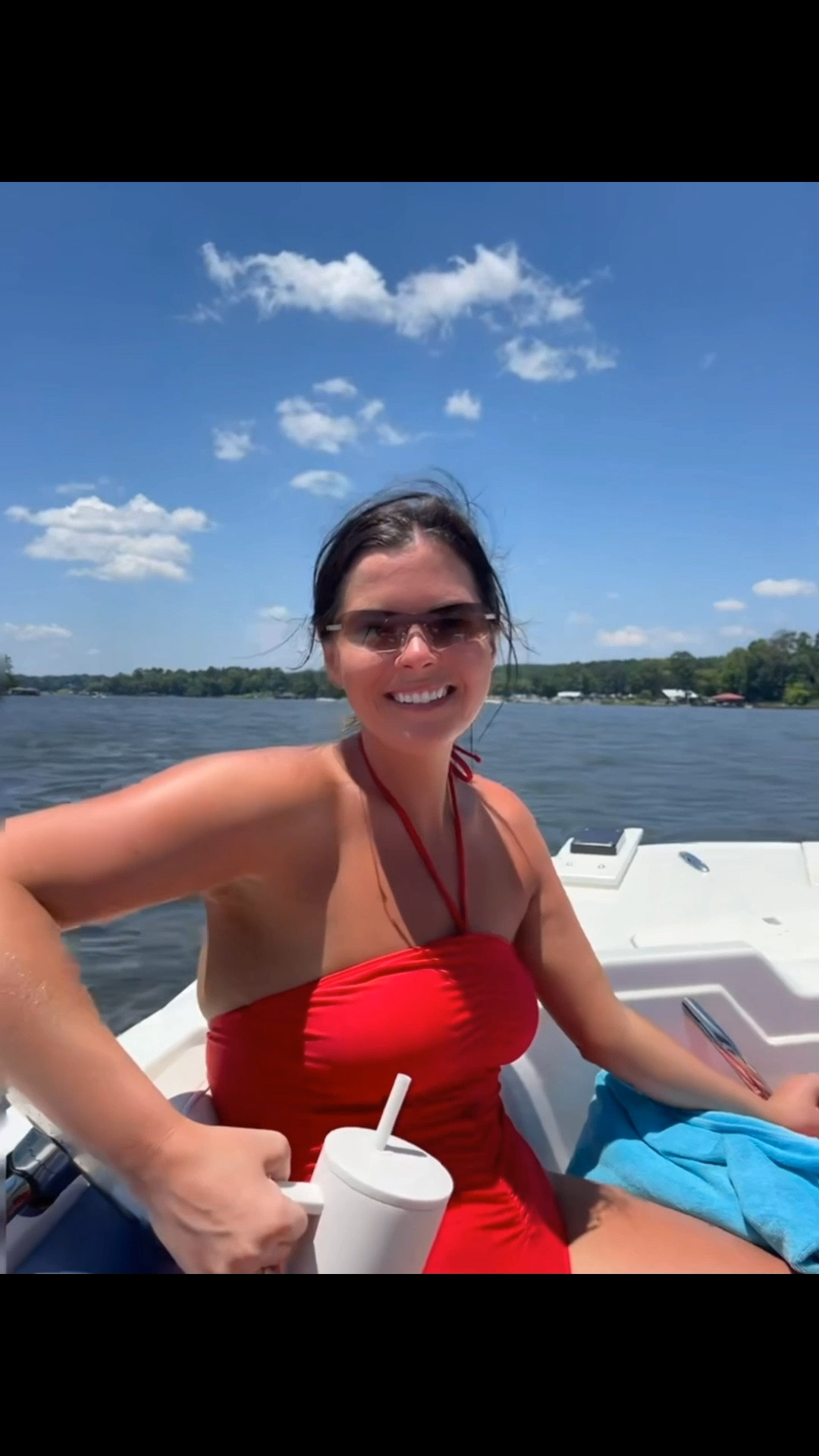 Loveee this red suit! So comfy can easily be strapless. Looks amazing with a tan. Could also wear as a bodysuit. I took the flowers off just as preference! Sunglasses are sold out from urban outfitters. I’ll link when they’re back! Linked similar 

Sunglasses, lake, one piece, travel, vacation 

#LTKFindsUnder100 #LTKSwim #LTKStyleTip