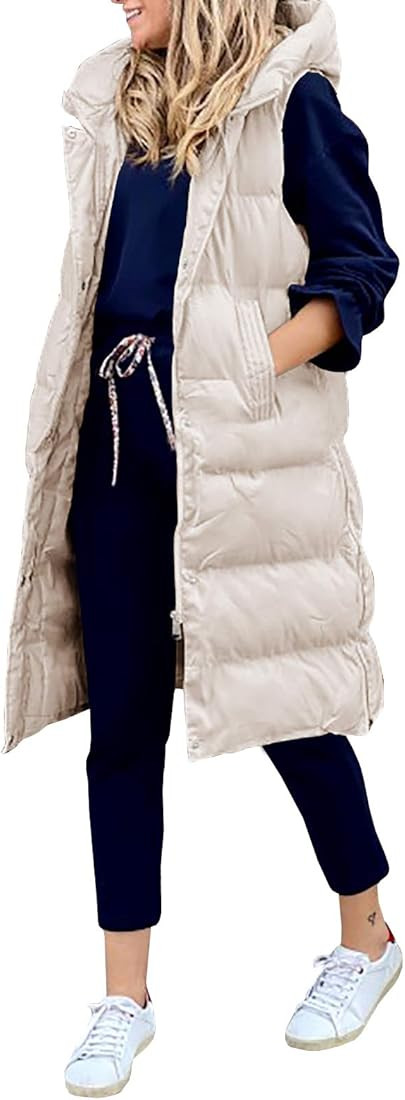 Inorin Womens Down Vest with Stand Collar Thick Hooded Sleeveless Long Coats Jacket | Amazon (US)