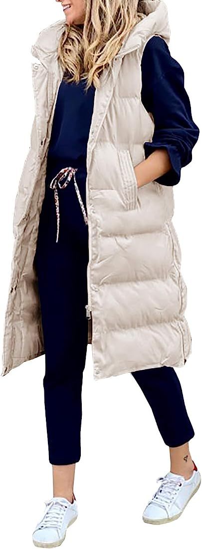 Inorin Womens Down Vest with Stand Collar Thick Hooded Sleeveless Long Coats Jacket | Amazon (US)