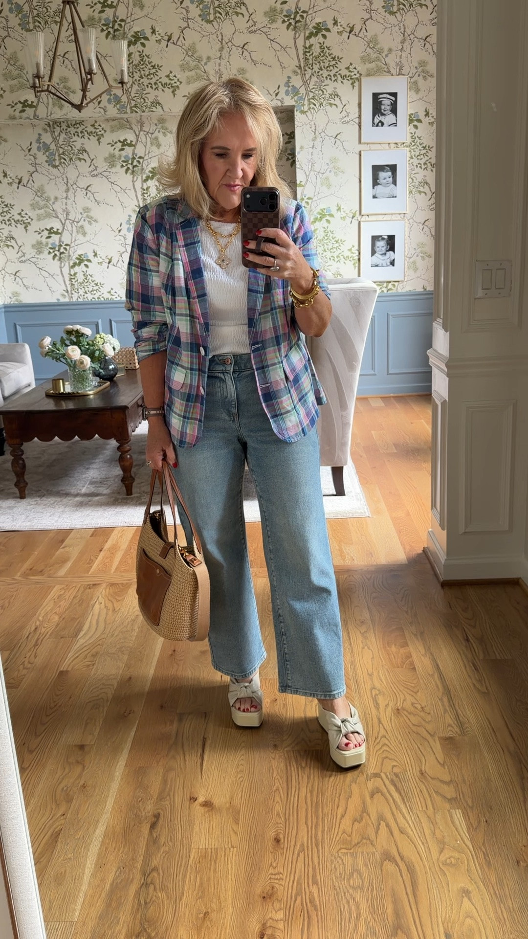 Jacket size 10 petite 
Tee size medium 
Jeans size 8 petite I’ll link the mother jeans that I think they’re pretty similar to. In mother I get the 30
10% off my bag code NANETTE

#LTKOver40 #LTKootd #LTKPetite