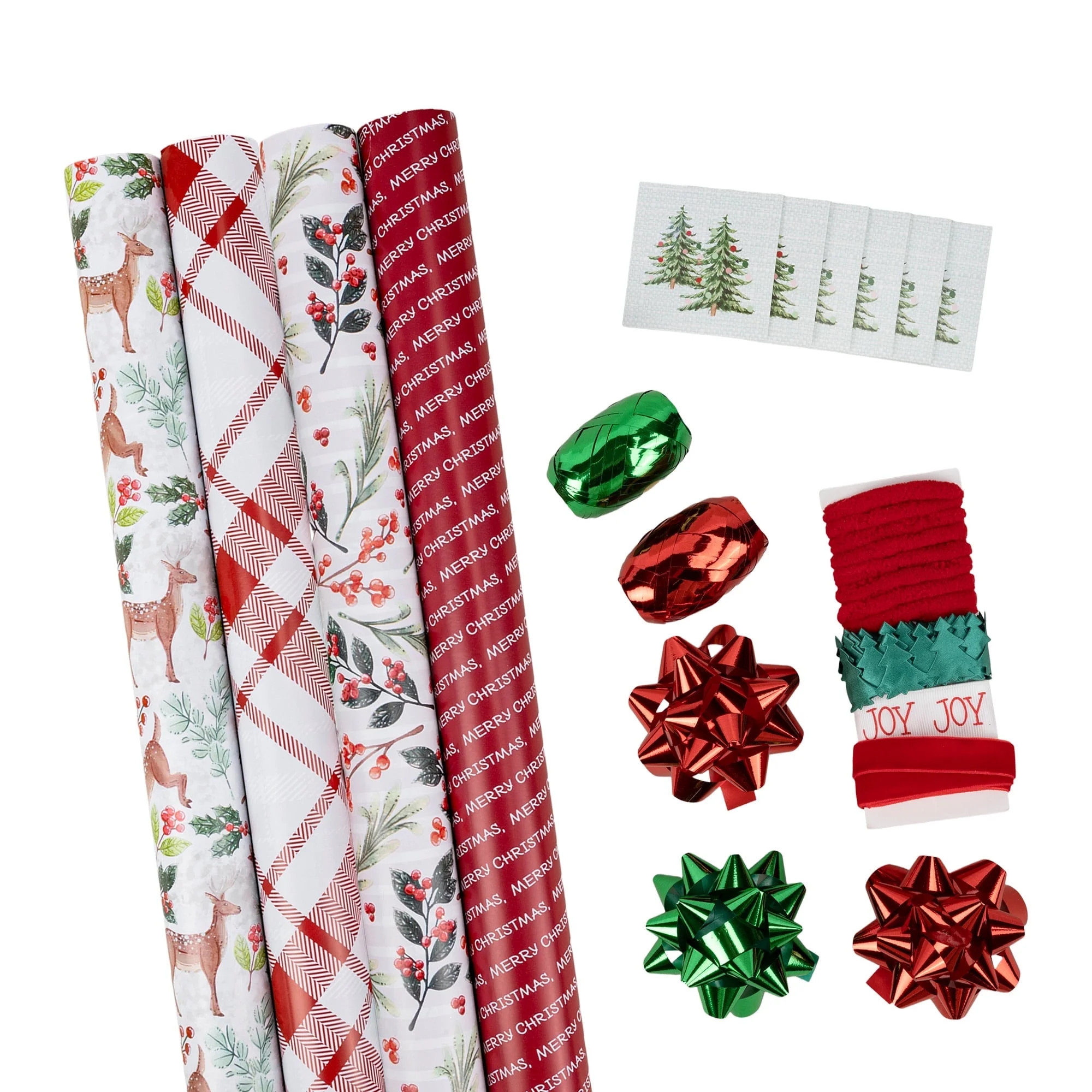 LaRibbons 30" x 10' Christmas Wrapping Paper Set, Gift Wrap Paper Bows Tags, Doe a Deer | Walmart (US)