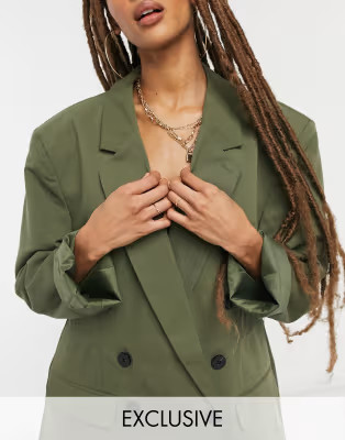COLLUSION oversized double breasted dad blazer in olive green | ASOS (Global)