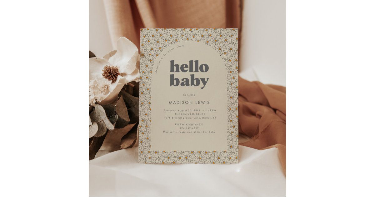 Hello Baby Retro Boho Daisy Baby Shower Invitation | Zazzle | Zazzle