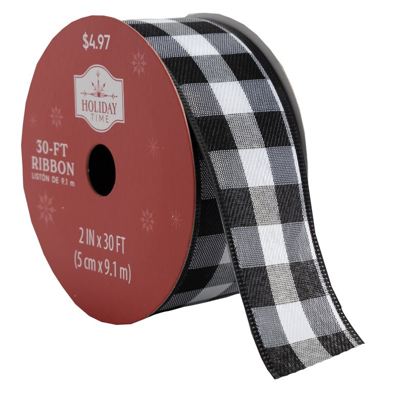 Black & White Buffalo Plaid Ribbon, 30 ft, by Holiday Time | Walmart (US)