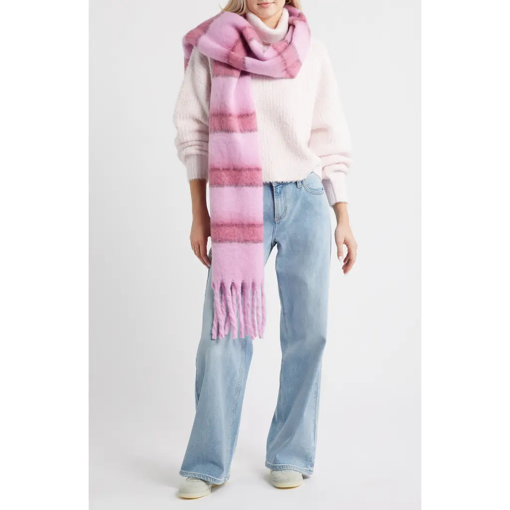 BP. Fringe Blanket Scarf in Pink/Burgundy Stripe at Nordstrom | Nordstrom