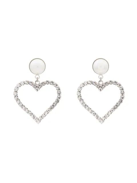 crystal pearl embellished heart earrings | FarFetch US