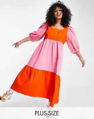 COLLUSION Plus color block maxi smock dress in pink and red | ASOS (Global)