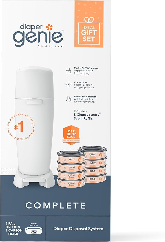 Diaper Genie Registry Gift Set | Includes Diaper Genie Complete Diaper Pail, 8 Refill Bags, 1 Car... | Amazon (US)