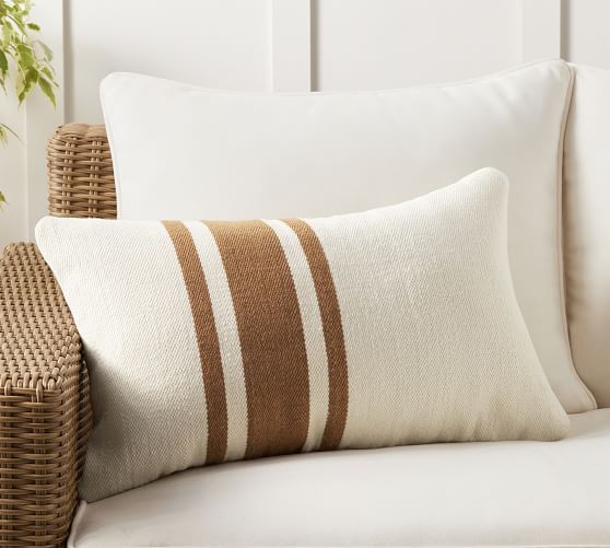 Modern Farmhouse Striped Indoor/Outdoor Lumbar Pillow | Pottery Barn (US)