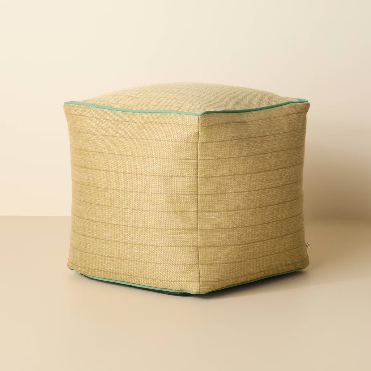 Natural Stripe with Green Trim Outdoor Patio Ottoman/Pouf - Hearth & Hand™ with Magnolia | Target