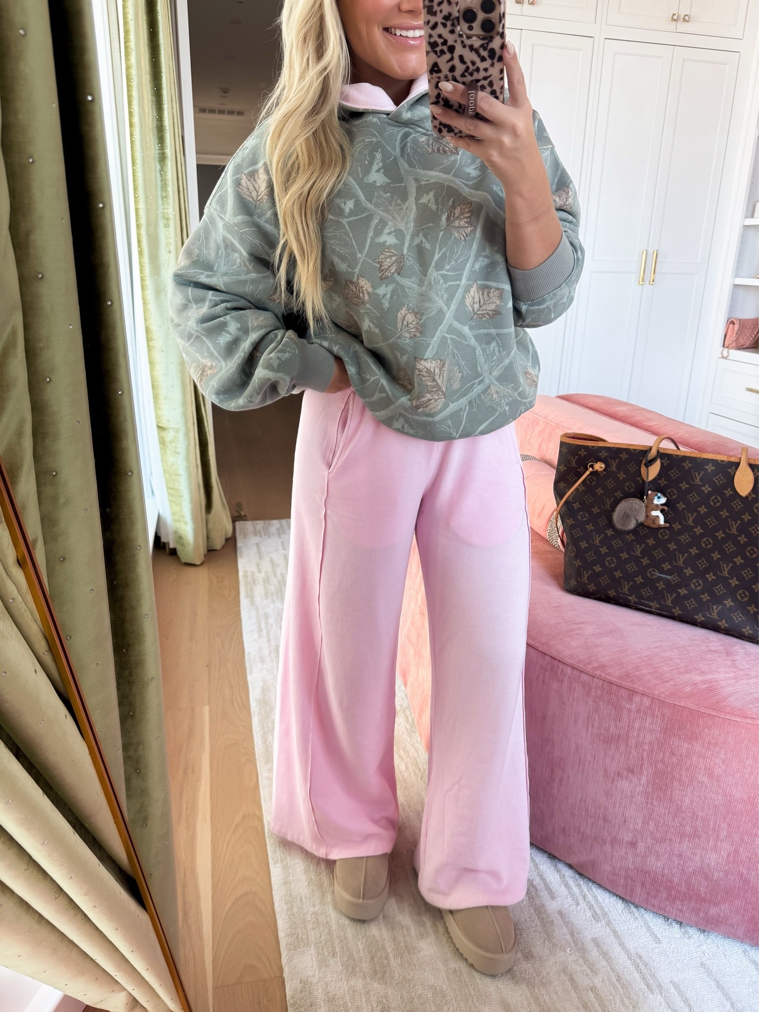 Wearing size large sweatshirt! 
Ordered a medium in matching camo sweatpants!