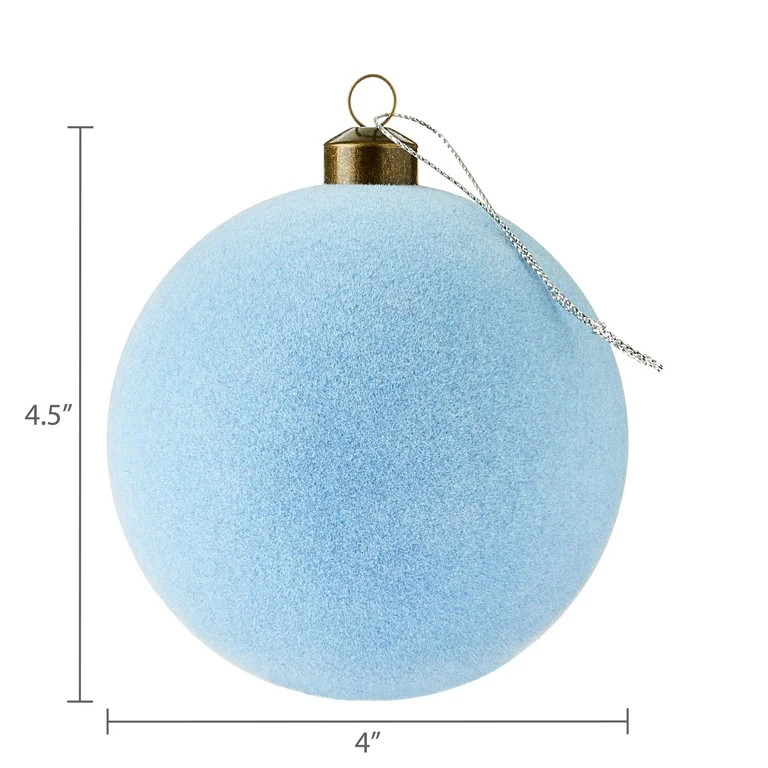 4 Count Light Blue Velvet-Feel Ball Christmas Ornaments, 4.5", by Holiday Time | Walmart (US)