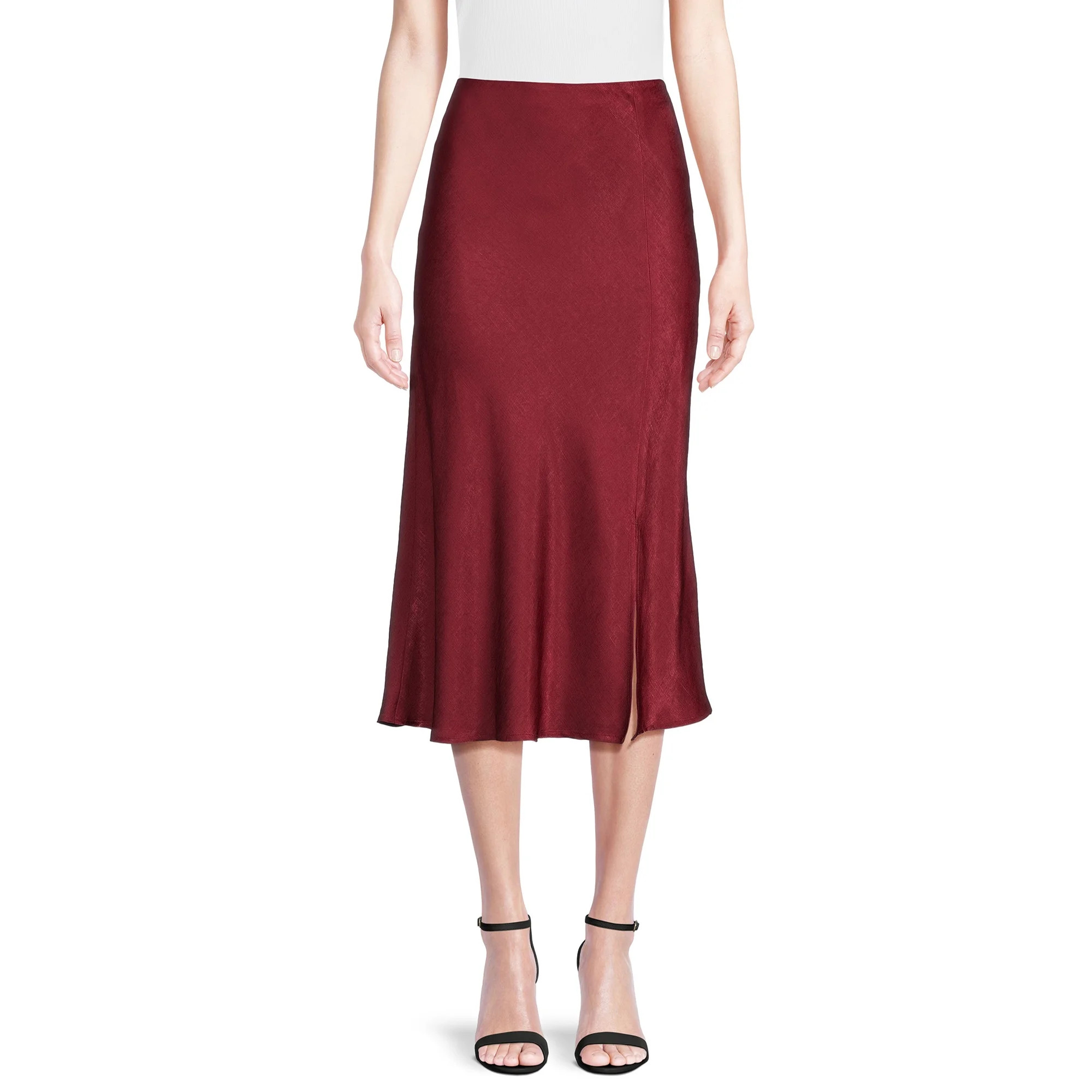 Time and Tru Women's Satin Midi Skirt with Side Slit, Sizes XS-XXXL | Walmart (US)