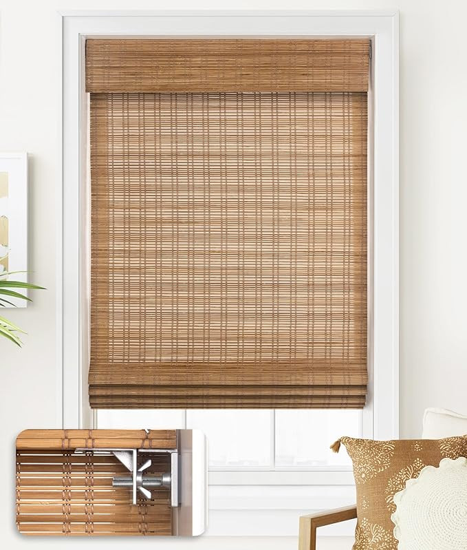 LazBlinds No Tools No Drill Cordless Bamboo Roman Shades, Light Filtering Window Treatment, Roll ... | Amazon (US)