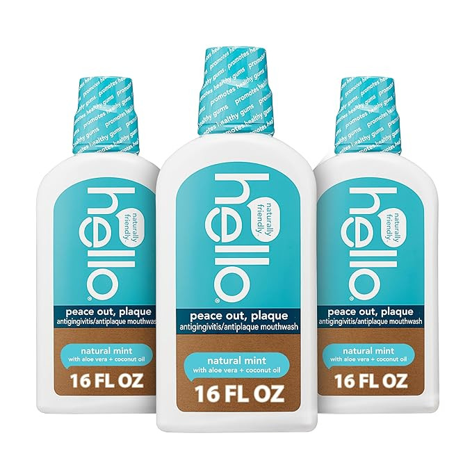 Hello Peace Out Plaque, Antigingivitis Alcohol Free Mouthwash, Natural Mint with Aloe Vera and Co... | Amazon (US)