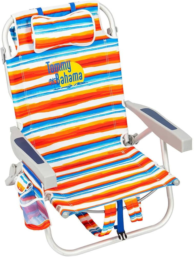 Tommy Bahama 2 Pack Backpack Beach Chair 5 Position Chair, Including Lay Flat (Orange Stripes) | Amazon (US)