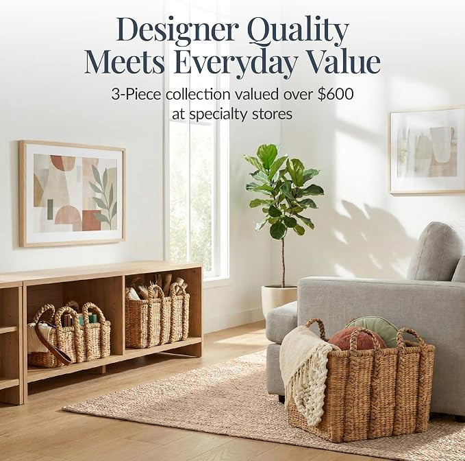 Best Choice Products 3Pc Shelf Baskets, Small, Large and XL Chunky Woven Wicker Rattan Storage Ba... | Amazon (US)
