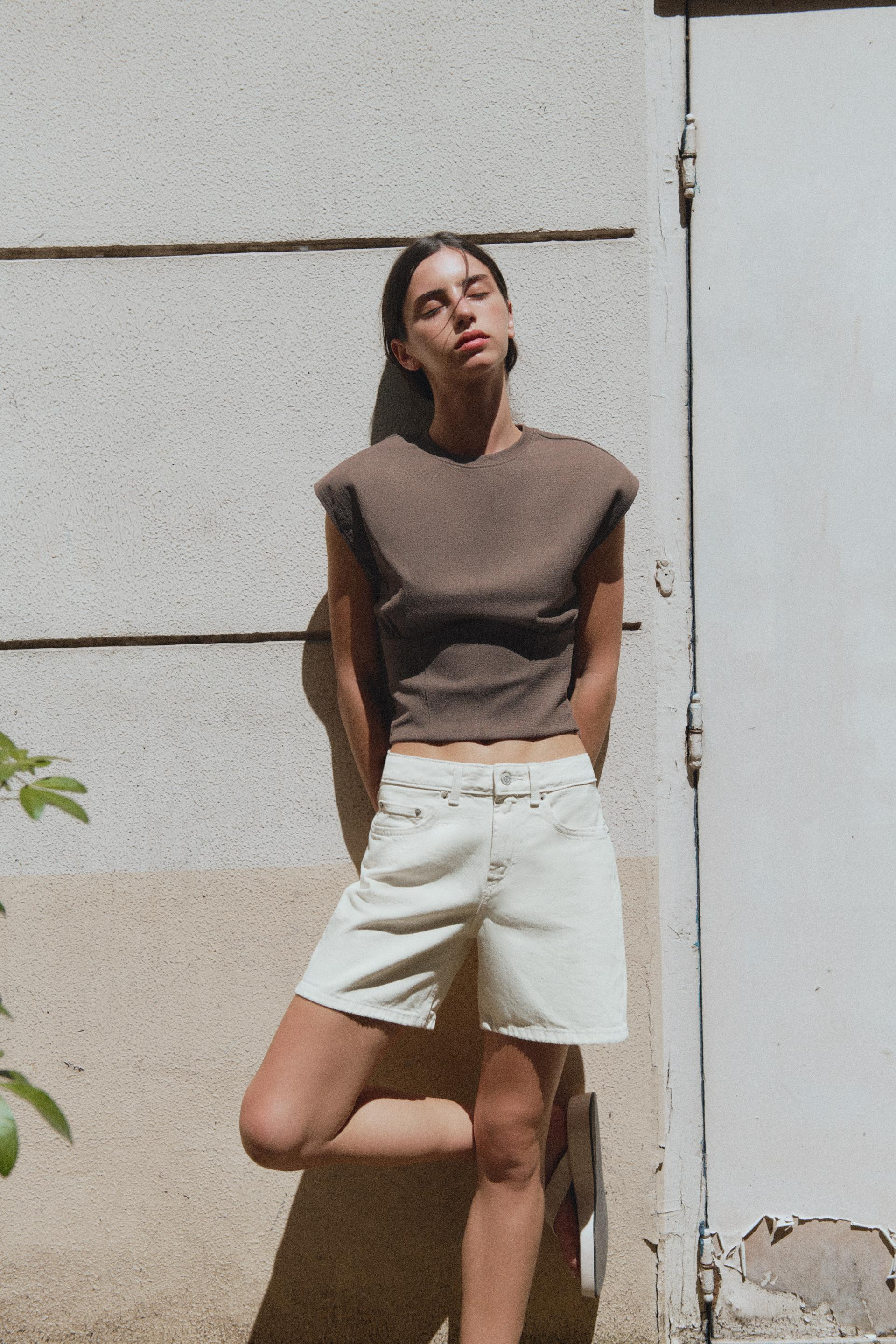 Zara - Textured Corsetry-Inspired Top - Khaki - M - Woman | Zara UK