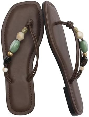 Molozoey Beaded Flip Flops For Women Comfortable Strappy Thong Sandals with Knot Detail Slip On F... | Amazon (US)