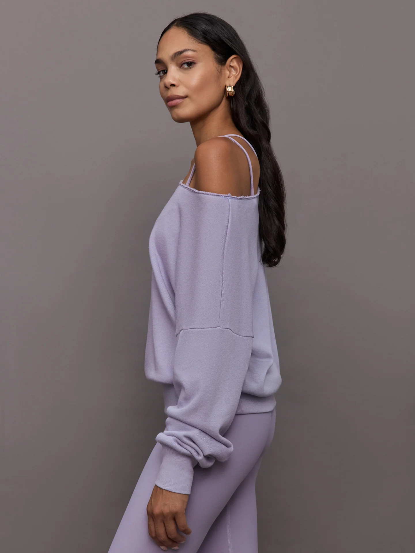 Off Shoulder Sweatshirt in French Terry - Lavender Grey | Carbon38