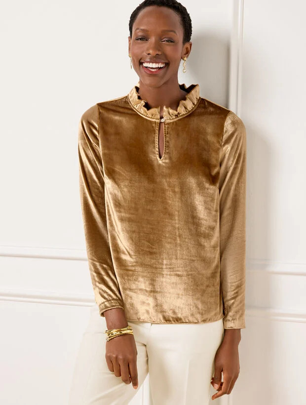 Velvet Ruffle Neck Top | Talbots