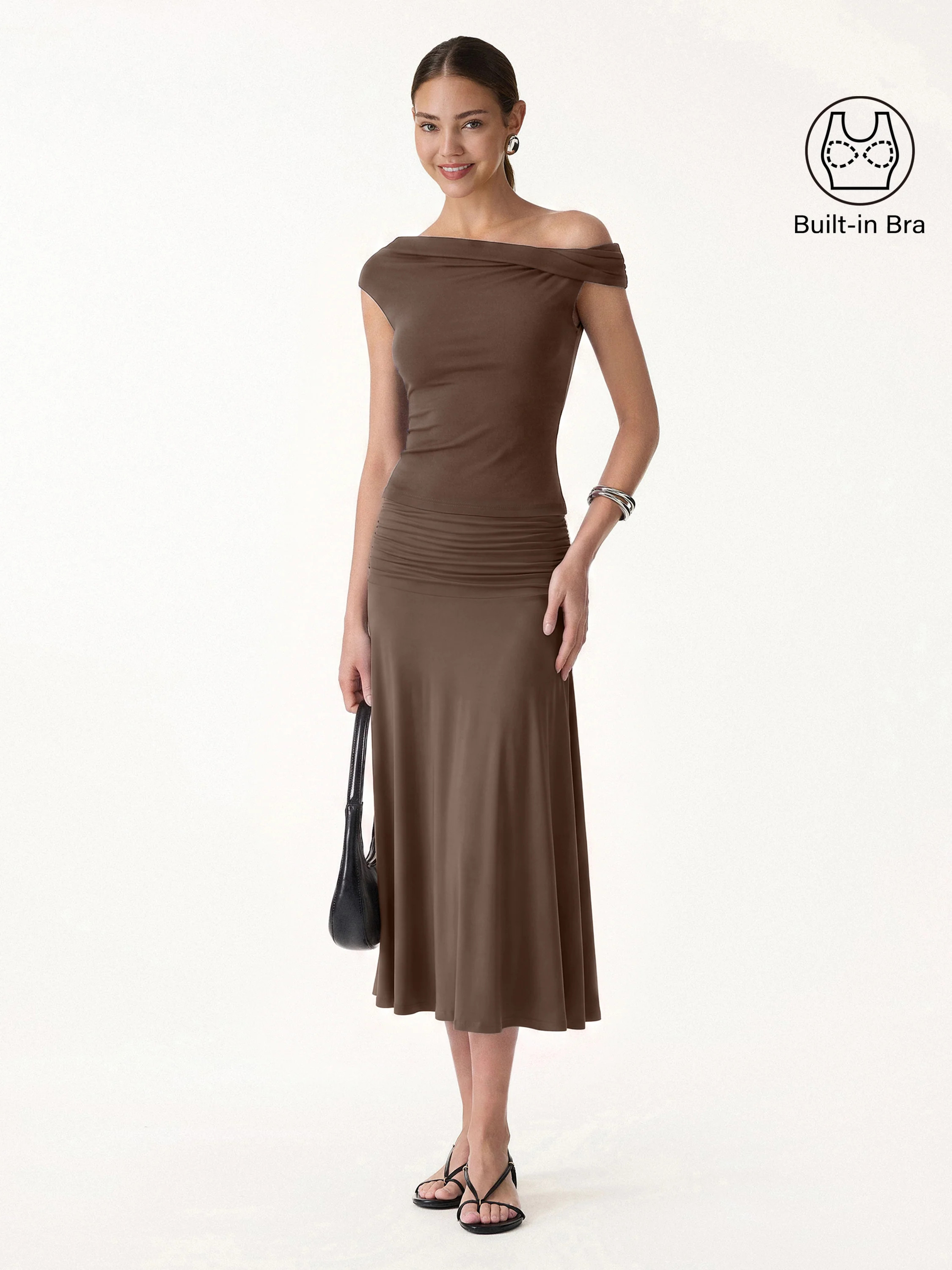 2Pcs Set Multi-wear Bra Top & Side Ruched A-line Midi Skirt | OGLmove